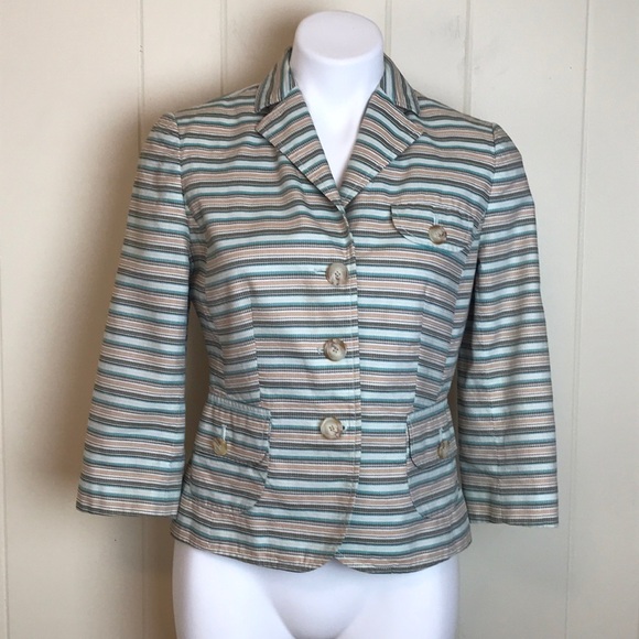 Loft 3 Button Cropped Striped Casual Blazer - Picture 2 of 6